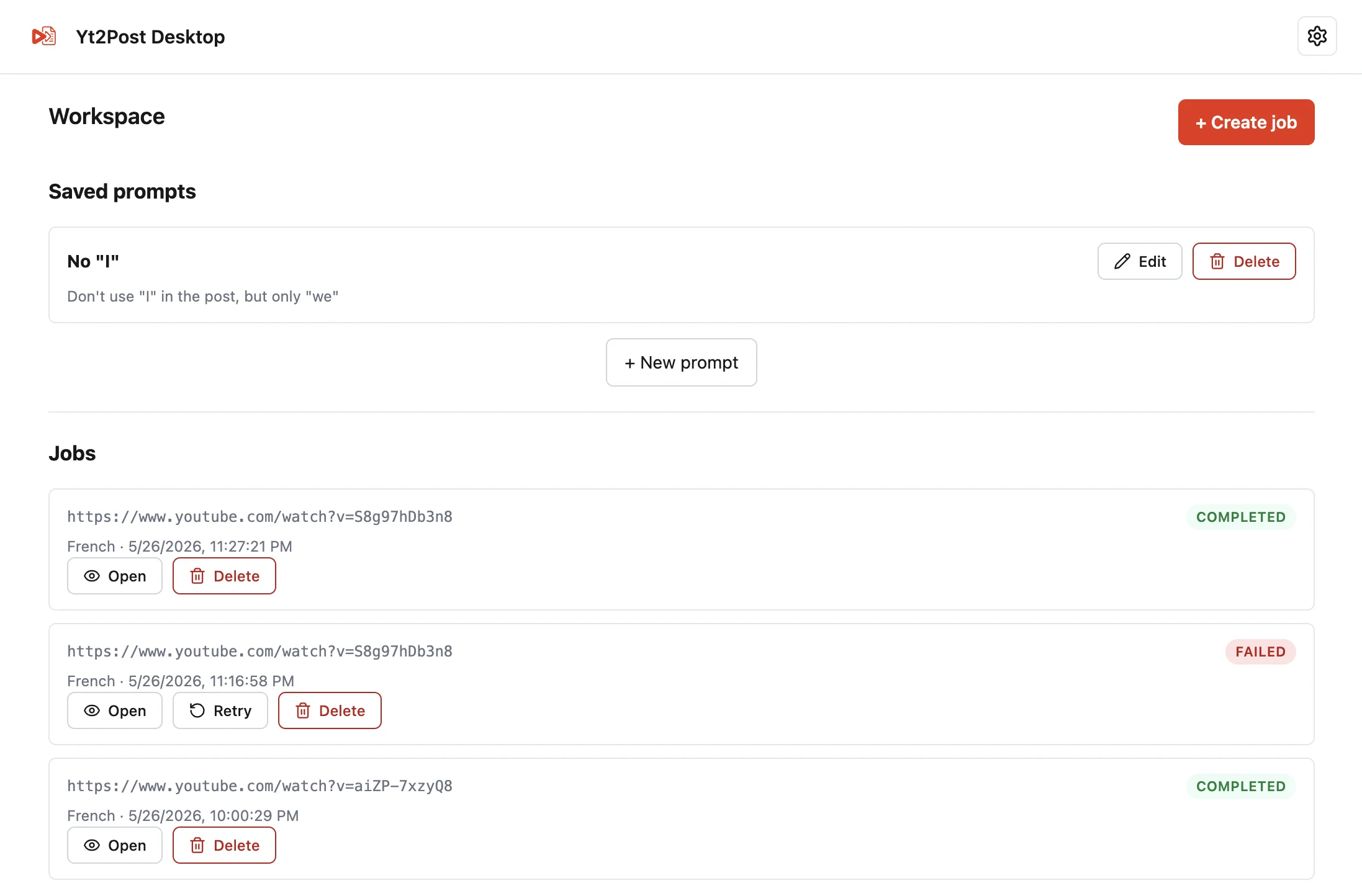 Yt2Post Desktop app screenshot